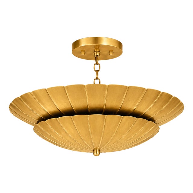 Handcrafted Antique Brass Shell Chandelier | Sculptural Scalloped Pendant Light | Art Deco Luxury Ceiling Fixture | Statement Lighting For Sale