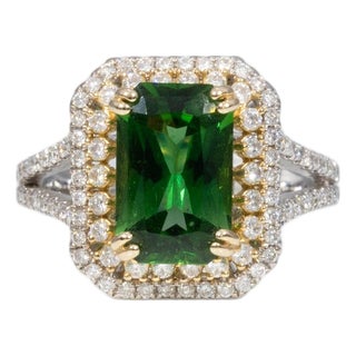 2.5Ct Chrome Tourmaline Ring With 100 Natural Diamonds: Solid 14k Gold, 11x7mm, Size 6.75 For Sale
