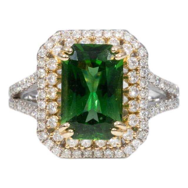 2.5Ct Chrome Tourmaline Ring With 100 Natural Diamonds: Solid 14k Gold, 11x7mm, Size 6.75 For Sale
