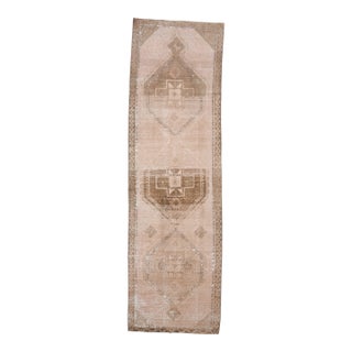1970s Vintage Handmade Turkish Wool Cotton Beige Area Runner Rug For Sale