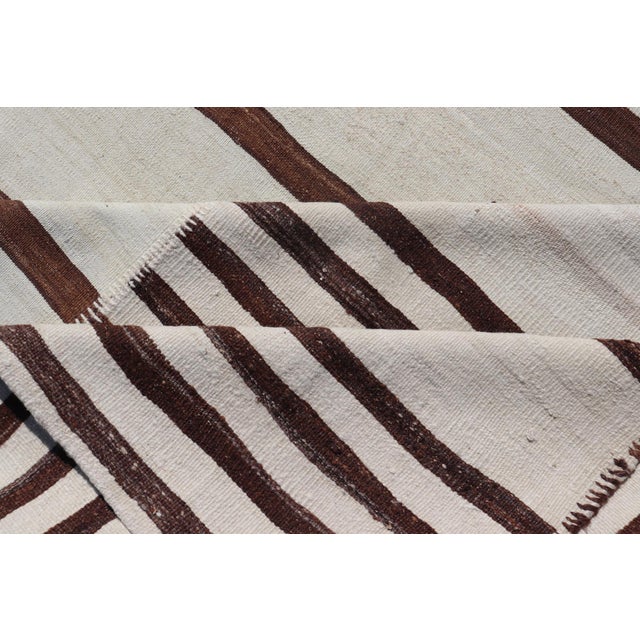 Vintage Hand-Woven Turkish Kilim in Wool With Sub-Geometric Striped Panel Design For Sale - Image 10 of 15