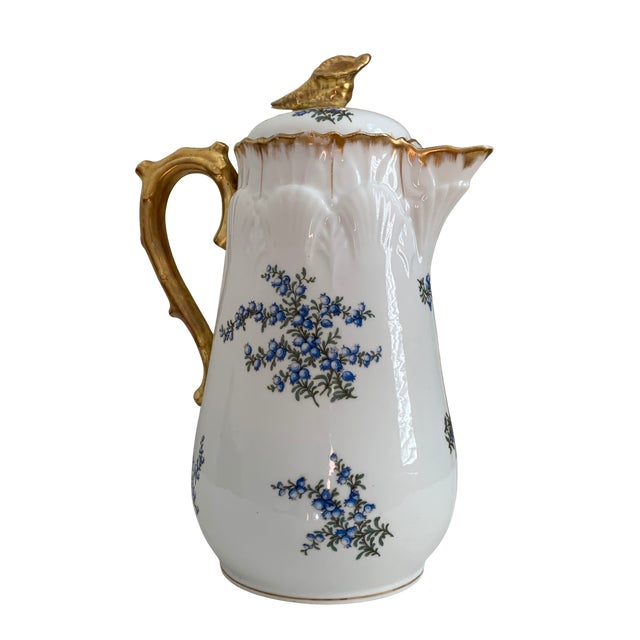 Antique R. Delinières & Cie Limoges Gilt Porcelain Chocolate Pot With Shell Finial For Sale - Image 16 of 17