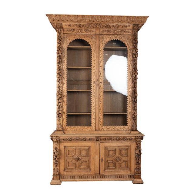 French 19th Century Tall French Bleached Carved Bookcase Display Cabinet For Sale - Image 3 of 17