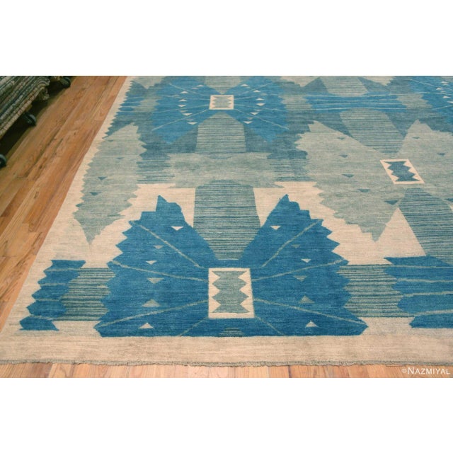 Large Square Geometric Swedish Design Soft Wool Pile Rug For Sale - Image 4 of 5