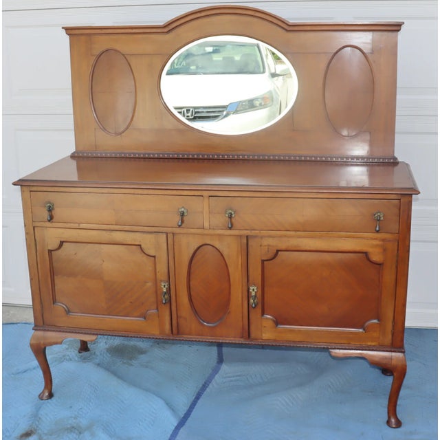 1940s Vintage Oak Sideboard Server With Beveled Mirror For Sale - Image 13 of 13