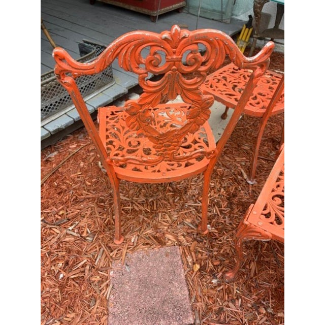 Set of 4 Vintage Orange Iron Garden Patio Chairs For Sale In West Palm - Image 6 of 10