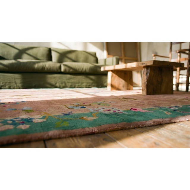 Mauve Wool Pile Hand Knotted Room Size Soft Mauve Color Antique Chinese Art Deco Area Rug For Sale - Image 8 of 8