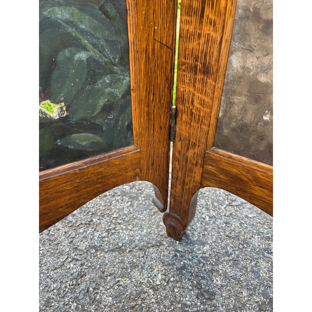 Wood Antique Oak Hand-Painted 3-Panel Screen For Sale - Image 7 of 12