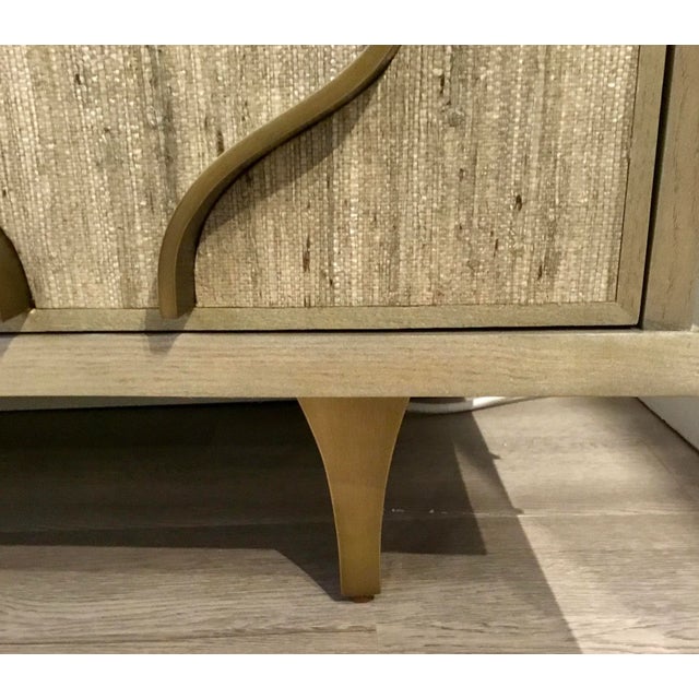 Wood Modern Grasscloth Wave Media Cabinet For Sale - Image 7 of 8