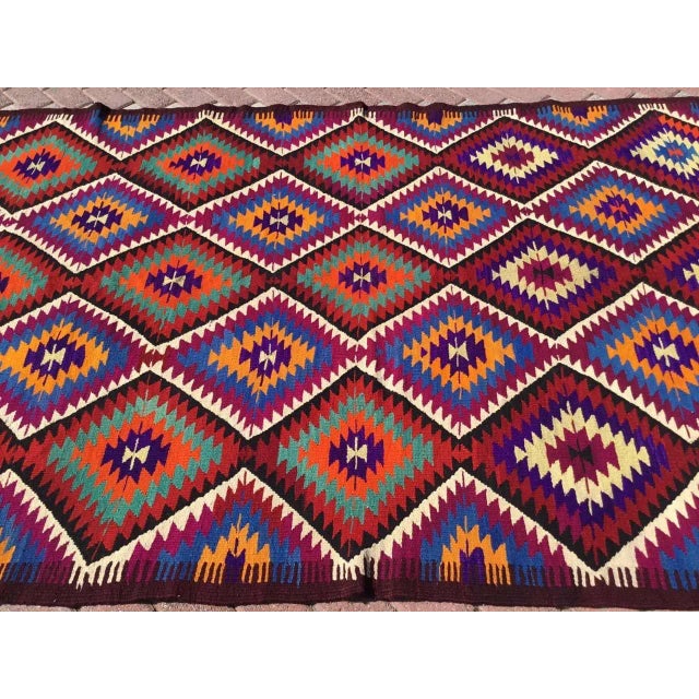 Mid-Century Modern 1960s Bright Colored Turkish Kilim Rug- 64" X 112" For Sale - Image 3 of 11