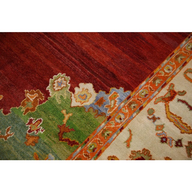 Modern Early 21st Century Old Wool Turkish Oushak Rug 12'10" X 15'11" For Sale - Image 3 of 7