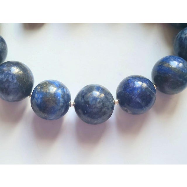 Natural Lapis Lazuli Necklace With Agate Druzy Clasp For Sale - Image 4 of 7