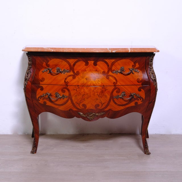Brown Louis XV Chest of Drawers in Wood and Marble with Two Drawers For Sale - Image 8 of 16