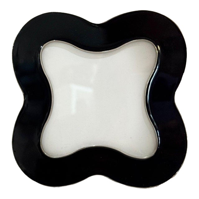 Jonathan Adler Black Enamel Clover Picture Frame – Modern Glam Silver Trim For Sale