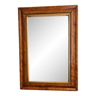 Vintage Burl Wood, Rectangular Wall Mirror With Gold Bevel For Sale