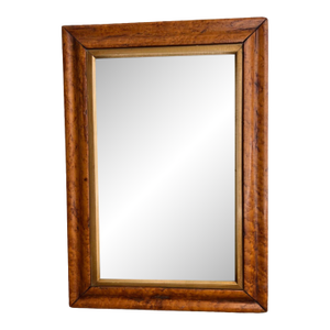 Vintage Burl Wood, Rectangular Wall Mirror With Gold Bevel