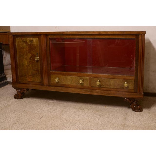 Wood Art Deco Walnut Burl Sideboard with Sliding Glass Doors, Italy, 1940s For Sale - Image 7 of 7