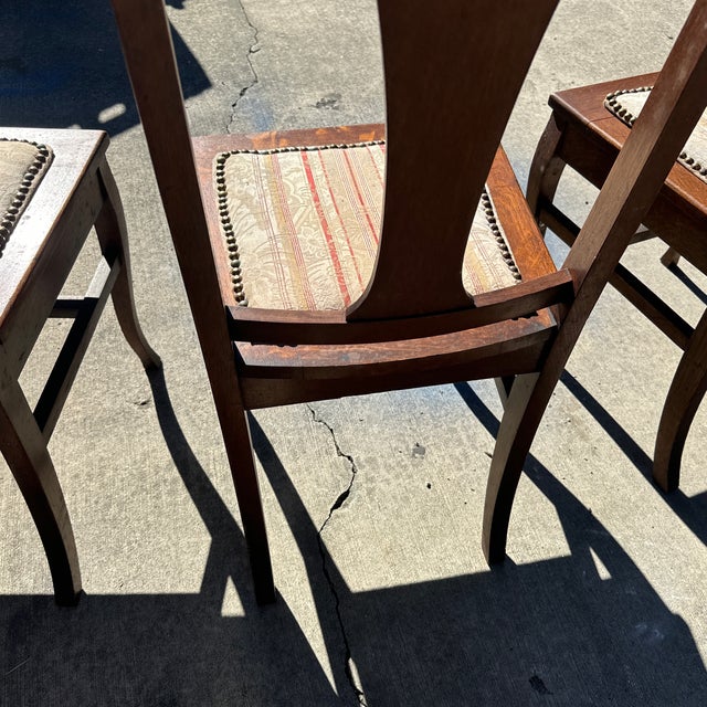 Vintage Wooden Dining Chairs With Studded Cushions- Set of 6 For Sale - Image 9 of 10