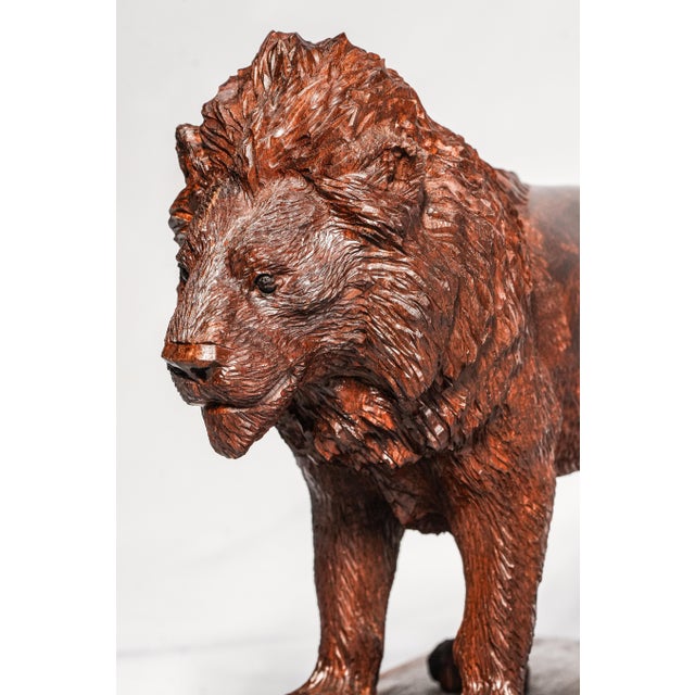 Brown Wonderful Hand Carved Wood Antique Victorian Male Lion Statue Sculpture Home Decor Black Forest Style For Sale - Image 8 of 16