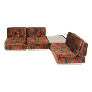 Modular Velvet Sofa Set with Coffee Table by Giovanni Offredi for Saporiti, 1970s, Set of 4 For Sale