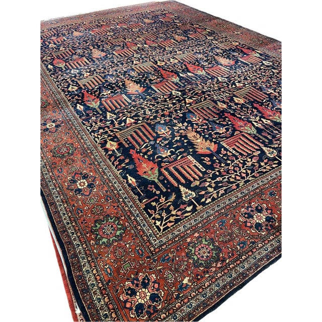 Red PALATIAL Antique Cypress Willow Tree Of Life Ferahan Sarouk Carpet Natural Dyes with Organic Lamb Wool Rug 12 x 16 For Sale - Image 8 of 13