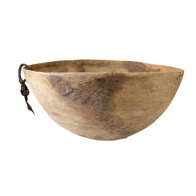Wood Vintage African Hausa Engraved Wooden Bowl From Niger 12" Diameter For Sale - Image 7 of 9