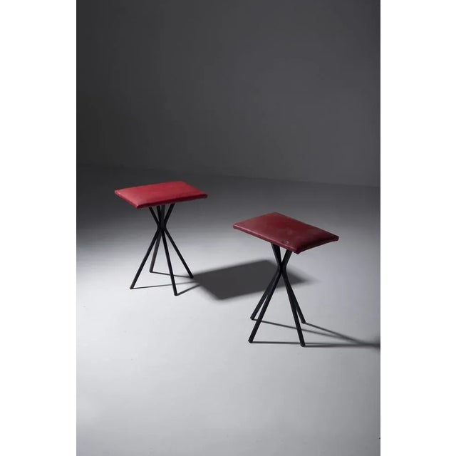 Set of Vintage Italian Stools in Red Faux Leather, 1960 For Sale - Image 9 of 9