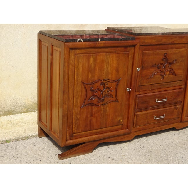Mid-Century Modern Large Vintage Sideboard in Walnut and Black Marble, 1950s For Sale - Image 3 of 18