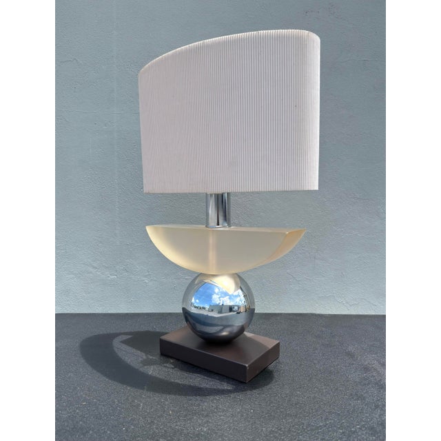 Mid-Century Modern Vintage Postmodern Lucite and Chrome Lamp For Sale - Image 3 of 7
