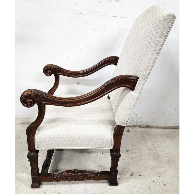 Wood Antique Louis XIV French Armchair Hand Carved For Sale - Image 7 of 13