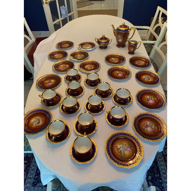 Exceptional complete Rosenthal “Maria” porcelain tea service, produced in Selb, Germany, mid-20th century. Rich cobalt...