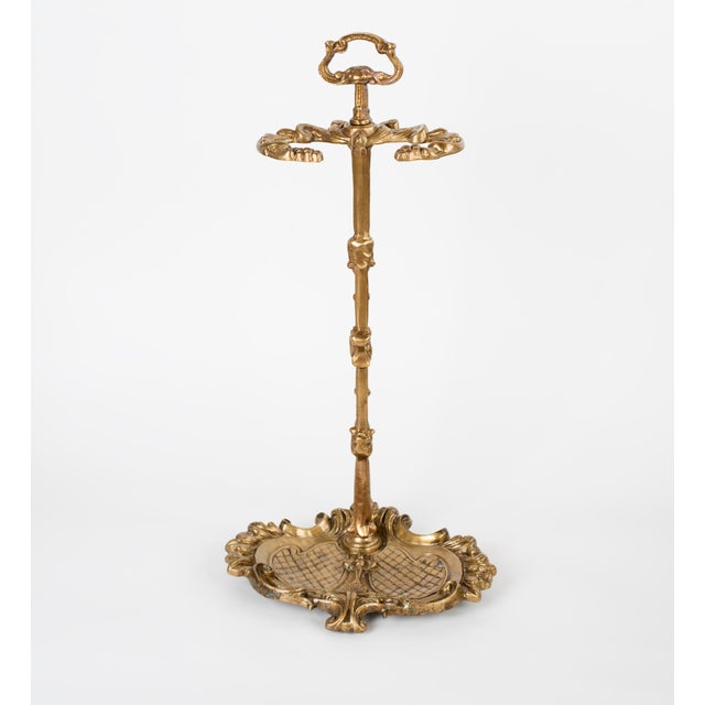 1960s Spanish Baroque Curated Brass Fireplace Tools Set With Stand - 3 Pieces For Sale - Image 6 of 10