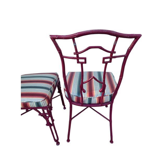 2 Vintage Chinese Chippendale Regency Side Chairs Dining Aluminum Faux Bamboo For Sale - Image 9 of 13