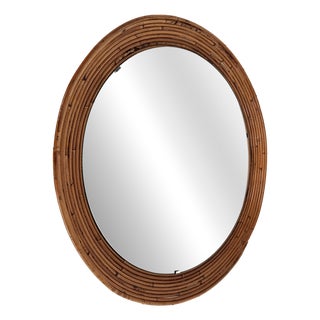 Mid-Century Italian Circular Rattan Wall Mirror in the style of Vivai Del Sud, 1960s For Sale