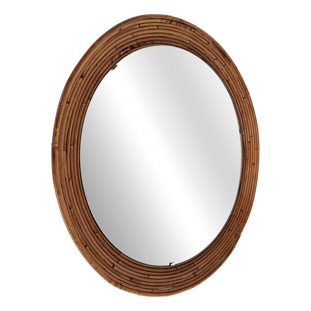 Mid-Century Italian Circular Rattan Wall Mirror in the style of Vivai Del Sud, 1960s For Sale