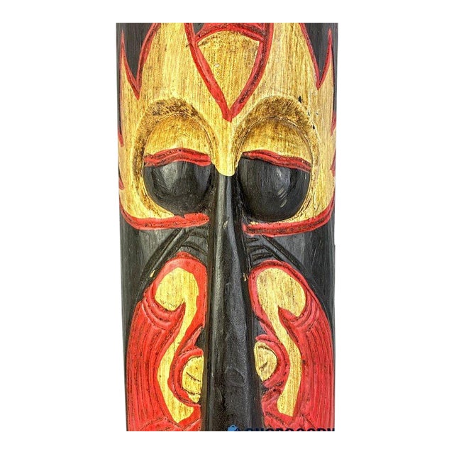 40" Long Hand-Carved Mid-Century Indonesian Wall Mask Tribal Aesthetics For Sale
