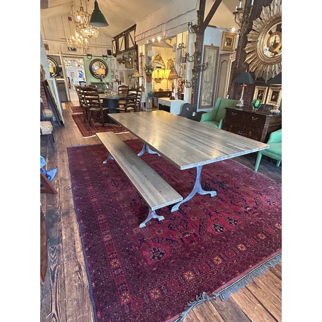 Wood Custom Industrial Flooring Dining Table With Modern Wishbone Steel Legs For Sale - Image 7 of 16