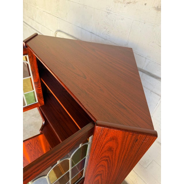 Brown Rosewood Corner Cabinet With Stained Glass Storage Hutch Danish Mid-Century Modern 1960s For Sale - Image 8 of 12