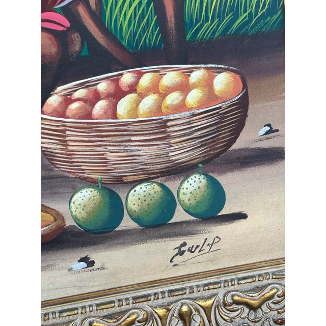 1970s Vintage Haitian Painting of Women and Chickens For Sale - Image 5 of 6