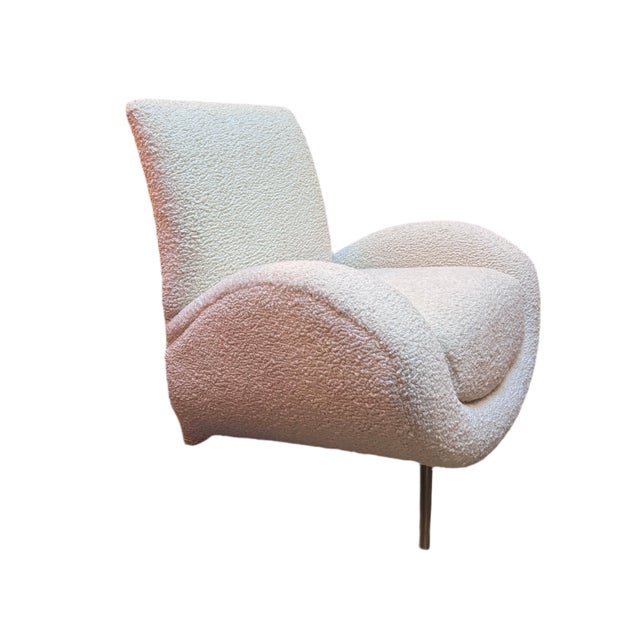 Ivory Mid Century Postmodern Italian Slant Back Club Chairs Newly Reupholstered - Pair For Sale - Image 8 of 13