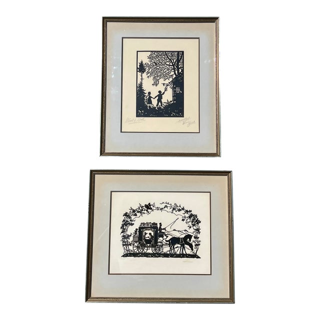 Early 20th Century Pair of Framed Vintage Scherenschnitt Paper Cut Silhouettes For Sale