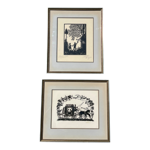 Early 20th Century Pair of Framed Vintage Scherenschnitt Paper Cut Silhouettes
