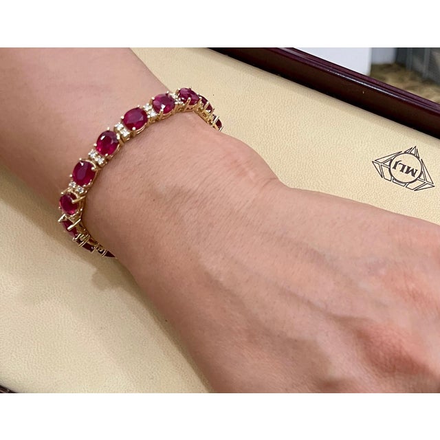 24 Carat Ruby & 1 Carat Diamond Affordable Tennis Bracelet 14 Karat White Gold For Sale - Image 12 of 18