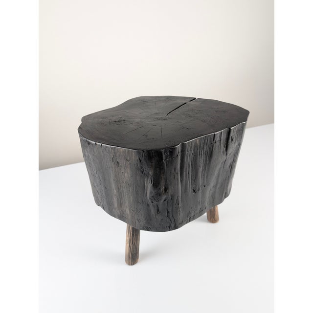 Wabi-Sabi Stool in Black Ebonized Wood with Butterfly Joints, 1990s For Sale - Image 11 of 15