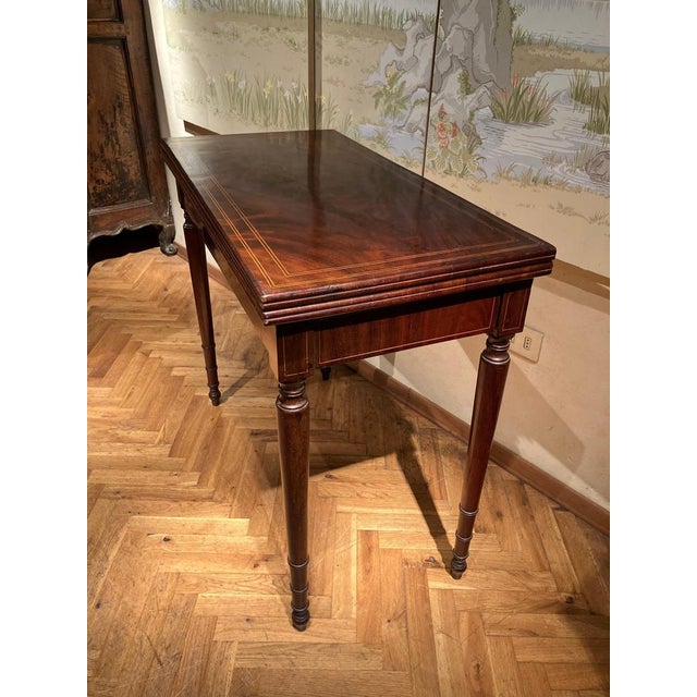 18th Century Italian Mahogany & Maple Inlaid Consoles or Folding Game Tables, Set of 2 For Sale - Image 14 of 18
