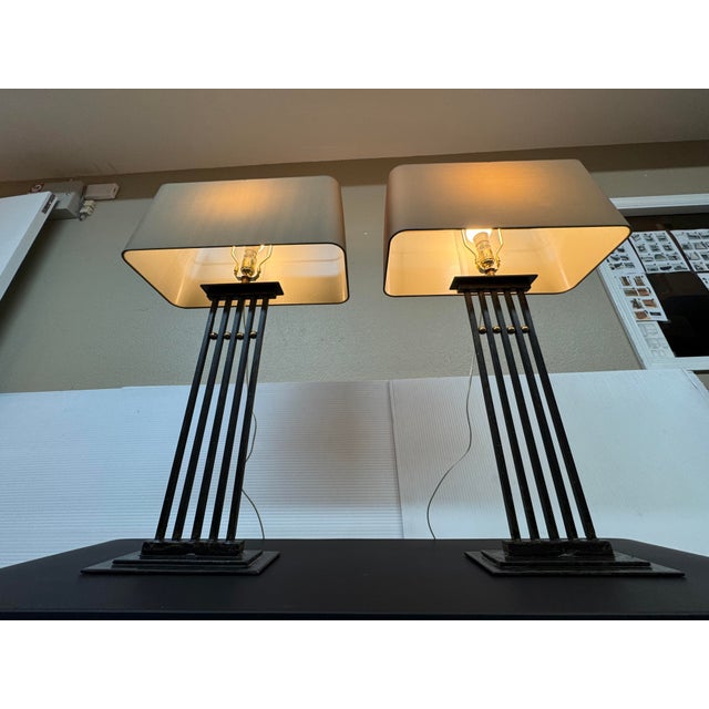 Late 20th Century Tanner Kenzie Sculpted Iron Craftsman Table Lamps, Pair For Sale - Image 4 of 12
