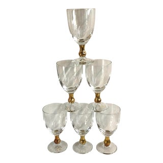 Vintage Italian f.lli Fumo Cristalleria Gold Trim Wine Glasses in Box - Set of 6 For Sale