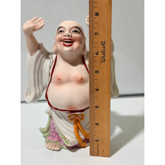 1960s Porcelain Laughing Buddha Figurine, Hand-Painted Hotei Figure For Sale In Detroit - Image 6 of 7