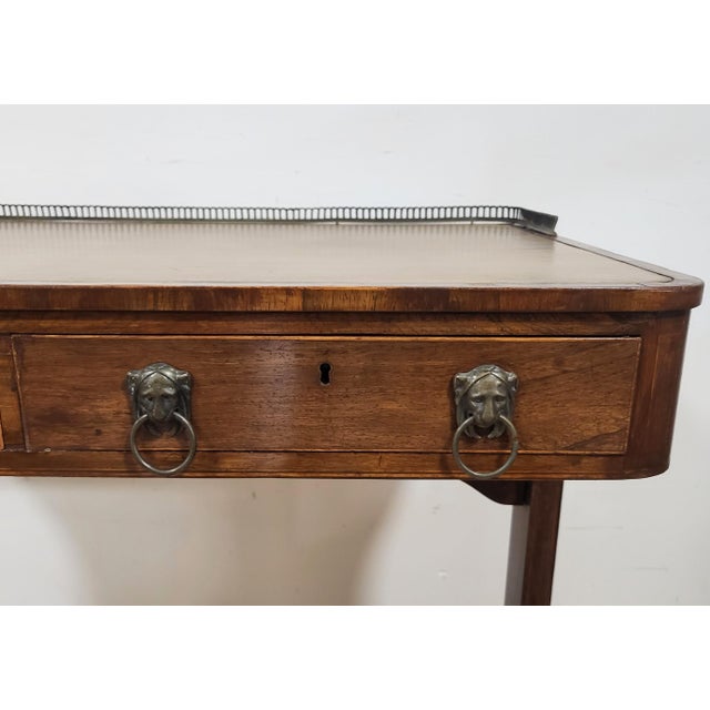 19th C English Regency Rosewood Leather Top & Bronze Gallery Lady's Writing Desk For Sale - Image 13 of 18