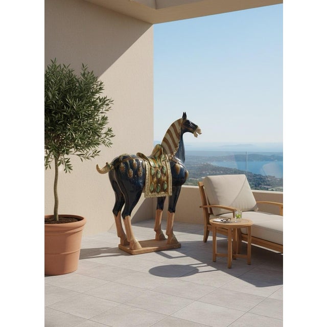 Magnificent 42" Tang Dynasty Style Glazed Caparisoned Horse For Sale In West Palm - Image 6 of 6
